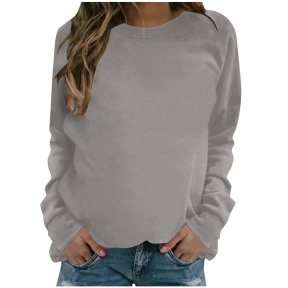 Scyoekwg Sweatshirts for Women Crewneck Ladies Sweatshirt Pullover Casual Solid Color Fall Sweatshirt Long Sleeve Loose Sweatshirts for Teen Girls(Gray,L)