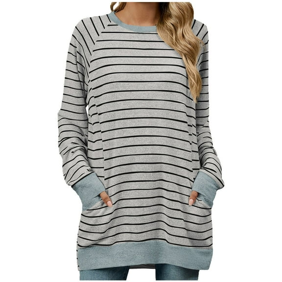 Scyoekwg Sweatshirts for Women Fall Sweatshirt Long Sleeve Crewneck Raglan Sleeve Sweatshirt with Pocket Pullover Loose Casual Solid Color Girls Sweatshirt(Gray,S)