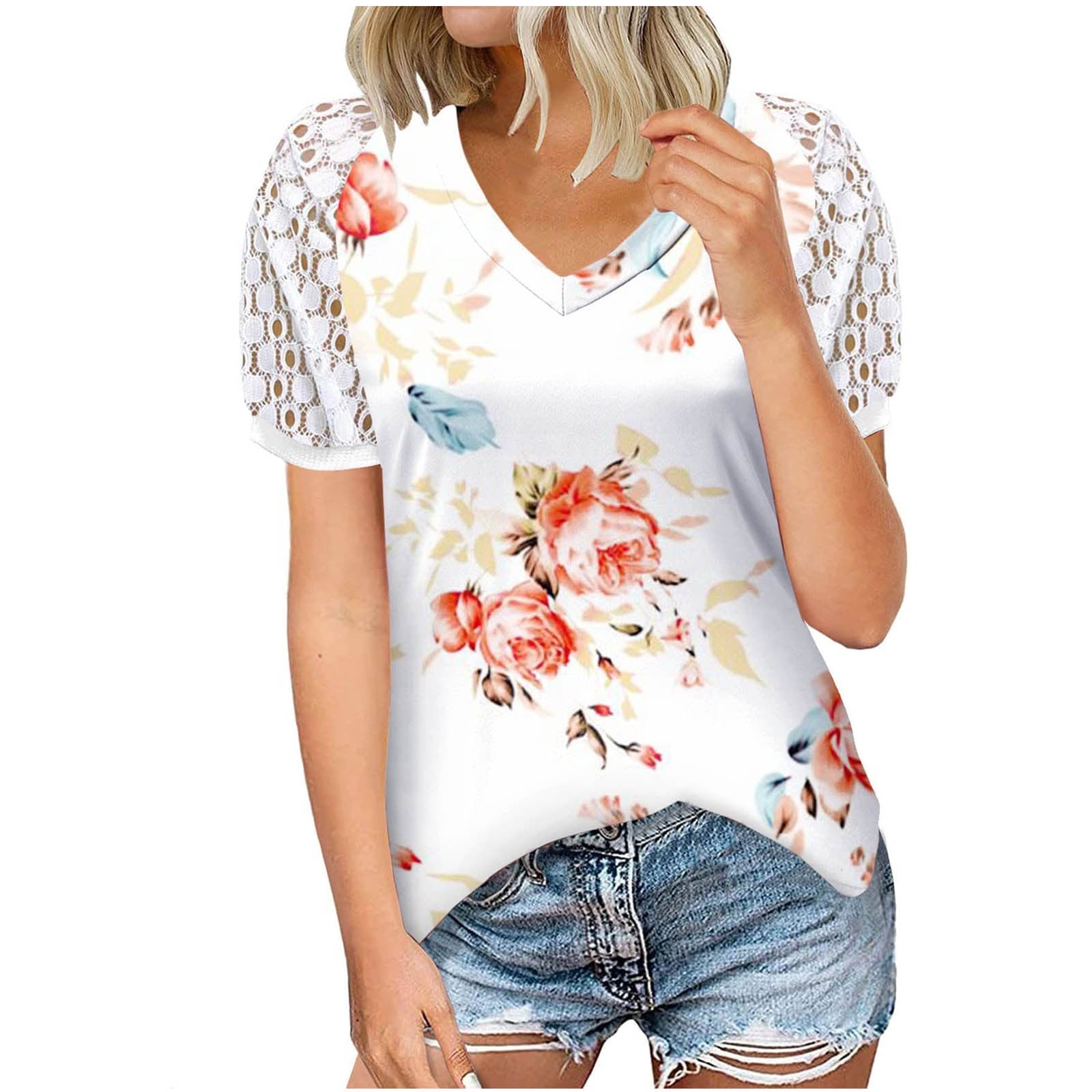 Scyoekwg Fall Fashion for Women 2022 Short Sleeve Trendy Graphic Tees Short  Sleeve Round Neck Summer Loose Lightweight Tops Pattern Printed Comfy  Casual Tunic Tops White S 