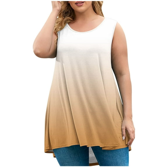 Scyoekwg Tank Tops for Women Crew Neck Oversized Pleated Tunic Tops Sleeveless T Shirts Gradient Color Comfy Casual Loose Shirts Trendy Summer Tshirt Blouses (Yellow,L)