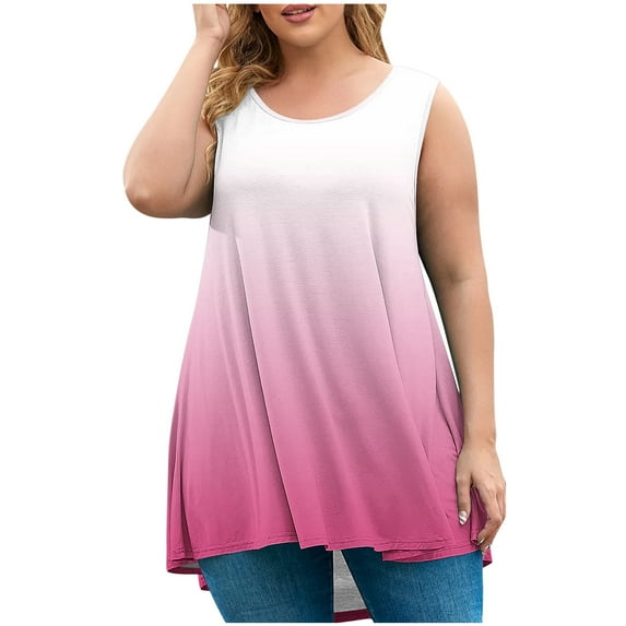Scyoekwg Tank Tops for Women Crew Neck Oversized Pleated Tunic Tops Sleeveless T Shirts Gradient Color Comfy Casual Loose Shirts Trendy Summer Tshirt Blouses (Pink,XXXXXL)