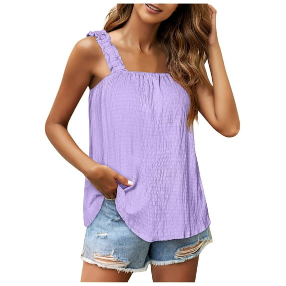Scyoekwg Tank Tops for Women Sleeveless Summer Loose Fit Square Neck Suspenders Tank Tops Solid Color Tops Vest Comfortable Causal Camisole Purple L(8)
