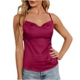 thumbnail image 1 of Scyoekwg Tank Tops for Women Slim Sleeveless V-Neck Satin Sling Spaghetti Strap Tank Tops Solid Color Camisole Casual Basic Sling Summer Blouses (Wine,M), 1 of 5