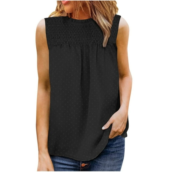 Scyoekwg Tank Tops for Women Sling Crewneck Chiffon Pompoms Tank Tops Suspenders Sleeveless Loose Solid Color Summer Casual Dressy Blouse Shirts (Black,XL)