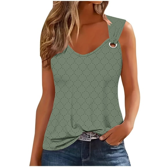Scyoekwg Tank Tops Women Trendy Crewneck Hollow Out Sleeveless Eyelet Shirts Solid Color Ladies Tops Summer Loose Casual Blouses (Army Green,XL)