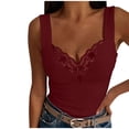 thumbnail image 1 of Scyoekwg Tank Tops for Women Camisole Casual Summer Basic Sling Sleeveless Tank Tops Loose V-Neck Lace Camisole Solid Color Shirts (Wine,M), 1 of 8