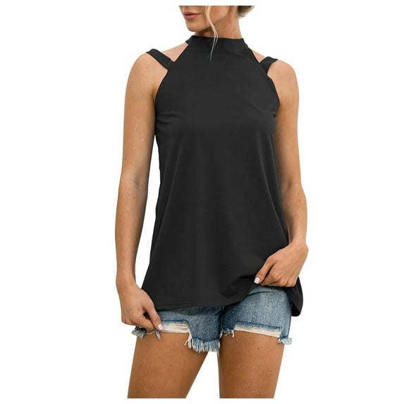 Scyoekwg Tank Tops for Women Crewneck Slim Tank Tops Suspenders Summer Comfy Sling Casual Dressy Blouse Solid Color Sleeveless Blouses (Black,XL)