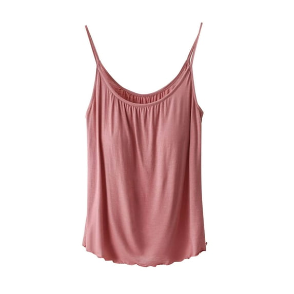 Scyoekwg Tank Tops for Women Sleeveless Cami Top with Built in Bras Shelf Bra Padded Shirt Casual Tank Tops Loose Comfy Camis (Pink,XXL)
