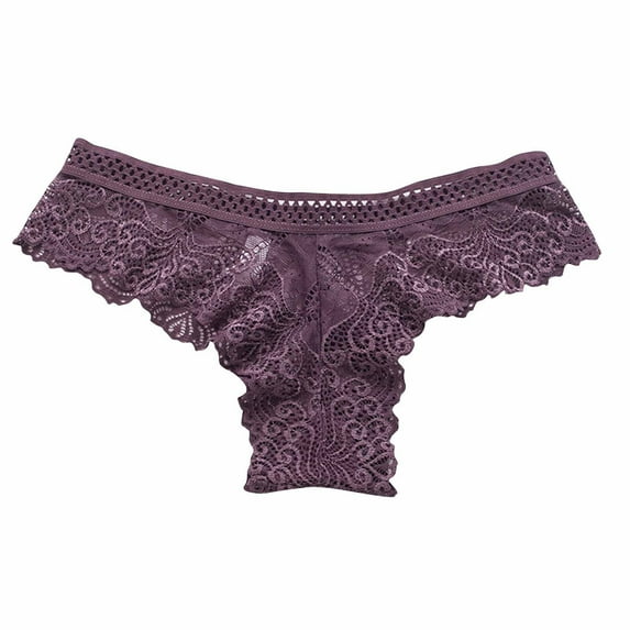 Scyoekwg Thongs for Womens Thong Bikini Underwear Hipster Panties Lace Solid Color Ladies Panties Fashion Low Waisted Breathable Underpants(Purple,L)