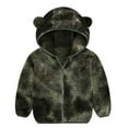thumbnail image 1 of Scyoekwg Toddler Baby Boys Girls Cute Bear Ears Hoode Feleece Jackets Winter Long Sleeve Zip Up Hoodie Thick Coat Jacket (Army Green,6-12 Months), 1 of 8
