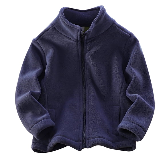 Scyoekwg Toddler Baby Boys Girls Fleece Jackets Thickening Keep Warm Zipper Coat Solid Color Long Sleeve Coats (Navy,3-4 Years)