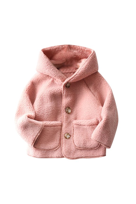 Toddler Baby Boys Girls Winter Fleece Jackets Long Sleeve Button Hooded Thickening Warm Coats Outwear (Pink,2-3 Years)