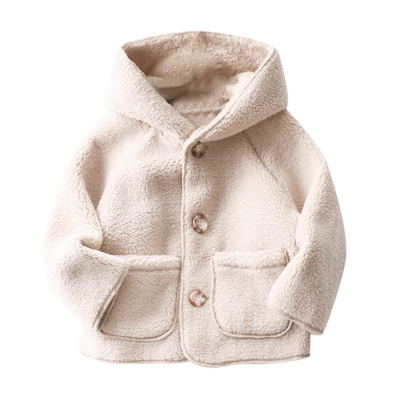 Scyoekwg Toddler Baby Boys Girls Winter Fleece Jackets Long Sleeve Button Hooded Thickening Warm Coats Outwear (White,5-6 Years)