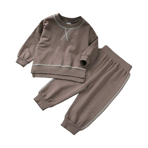 Scyoekwg Toddler Boy Girl Outfits Casual Long Sleeve Crewneck Sweatshirt and Jogger Pants Solid Color Set for (Brown,4-5 Years)