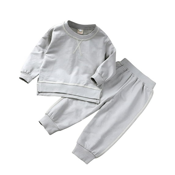 Scyoekwg Toddler Boy Girl Outfits Casual Long Sleeve Crewneck Sweatshirt and Jogger Pants Solid Color Set for (Gray,2-3 Years)