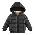thumbnail image 1 of Scyoekwg Toddler Boys Jacket Zipper Pocket Cotton Jacket Winter Thick Outwear Solid Color Long Sleeve Hooded Jacket Coats (Black,M), 1 of 5