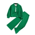 thumbnail image 1 of Scyoekwg Toddler Clothes Fall Lightweight Girls' Sets Casual Long Sleeve Lapel Button Shirts Long Pants Loose Solid Color Outfits Green7-8 Years, 1 of 8