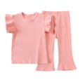 thumbnail image 1 of Scyoekwg Toddler Girl Clothes Toddler Infants Baby Girls Clothes Casual Round Neck Short Sleeve Tops Long Pants Solid Color Outfits Sets (Pink,4-5 Years), 1 of 6