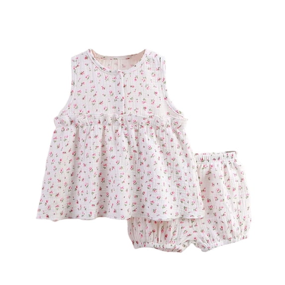 Scyoekwg Toddler Girls Clothes Sleeveless Casual Crew Neck Solid Color Comfy Cotton Ruched Tank Tops Elastic Waistband Shorts Outfits, White, 6-12 Months