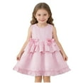 thumbnail image 1 of Scyoekwg Toddler Girls Dresses Bow Lace Hem Plaid Dress Comfy Sleeveless Cute Solid Color Crew Neck Dresses, Pink, 6-7 Years, 1 of 9