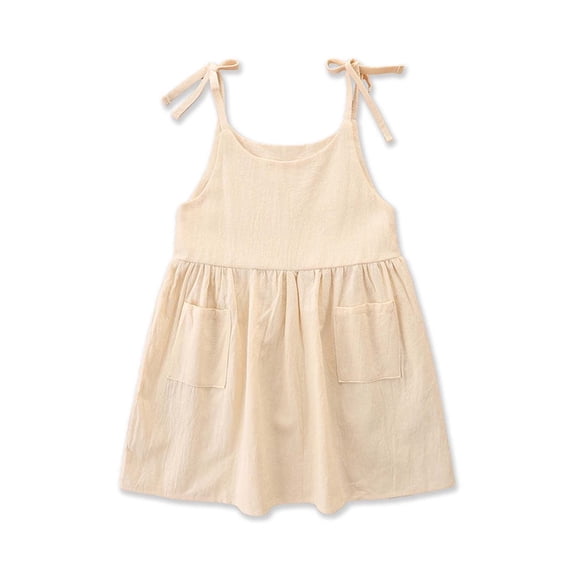 Scyoekwg Toddler Girls Dresses Toddler Kid Baby Girls Summer Sling Dress Cute Solid Color Casual Dress Beige 3-4 Years