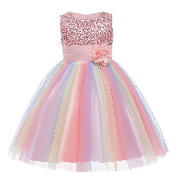 Scyoekwg Toddler Girls Dresses Girls Floral Princess Bridesmaid Pageant Gown Birthday Party Wedding Dress Pink 5-6 Years