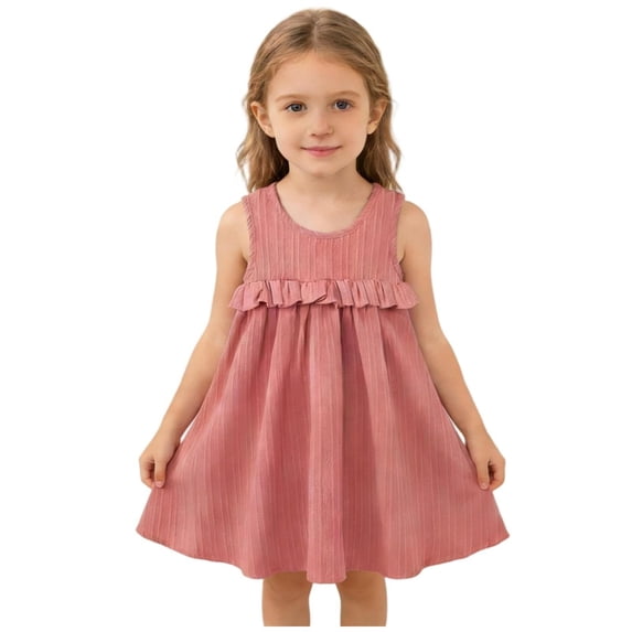 Scyoekwg Toddler Girls Dresses Kids Ruched Tank Dress Sleeveless Cute Crew Neck Solid Color Comfy Dresses, Pink, 6-7 Years