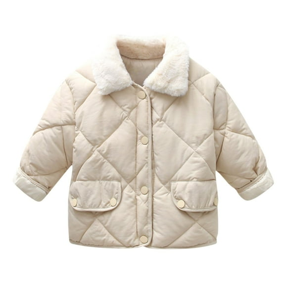 Scyoekwg Toddler Girls Jacket Infant Winter Thickened Warm Jacket Solid Color Button Lapel Cotton Clothing with Pocket (Beige,4-5 Years)