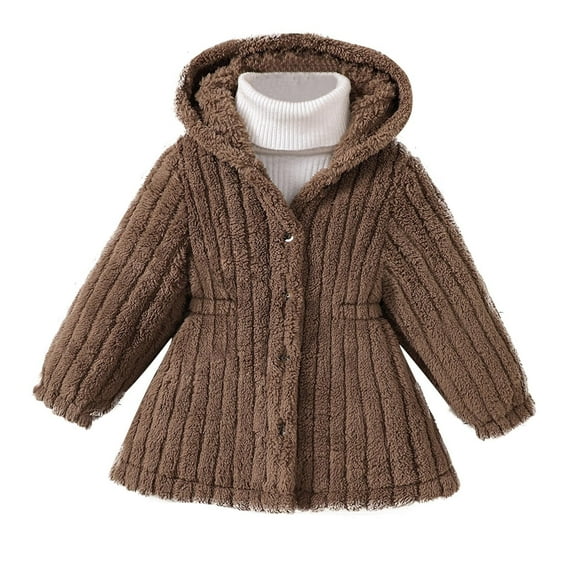 Scyoekwg Toddler Girls Jacket Winter Warm Coats Solid Color Hooded Long Sleeve Jackets (Brown,5-6 Years)