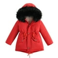 thumbnail image 1 of Scyoekwg Toddler Girls Winter Jacket Fashion Warm Thick Coats Zipper Button Long Sleeve Hooded Cotton Clothes Outwear (Red,8-9 Years), 1 of 3