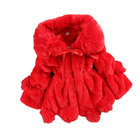 Scyoekwg Toddler Infants Baby Girls Winter Coats Long Sleeve Winter Warm Wool Jacket Plus Velvet Thickening Coat Cloak Jacket Thick Warm Outerwear Clothes Red 5-6 Years