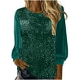 thumbnail image 1 of Scyoekwg Tops for Women Dressy Casual Sequin Tops Sheer Long Sleeve Glitter Sparkly Party Blouse Velvet V-Neck Dressy Tops for Evening Party (Green,L), 1 of 7