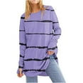 thumbnail image 1 of Scyoekwg Tops for Women Plus Size Oversized Round Neck Raglan Sleeve Long Tunic Shirts Lightweight Loose Tshirt Long Sleeve Stripe Print Dressy Casual Blouses (Purple,XL), 1 of 1