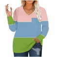 thumbnail image 1 of Scyoekwg Tops for Women Plus Size V Neck Tunic Shirts Dressy Casual Blouse Long Sleeve Tops for Women Trendy Color Block Lightweight Loose Blouses (Pink,XXL), 1 of 5