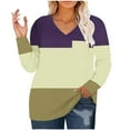 thumbnail image 1 of Scyoekwg Tops for Women Plus Size V Neck Tunic Shirts Dressy Casual Blouse Long Sleeve Tops for Women Trendy Color Block Lightweight Loose Blouses (Dark Blue,XXXL), 1 of 1