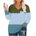 thumbnail image 1 of Scyoekwg Tops for Women Plus Size V Neck Tunic Shirts Dressy Casual Blouse Long Sleeve Tops for Women Trendy Color Block Lightweight Loose Blouses (Light Blue,L), 1 of 5