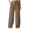 thumbnail image 1 of Scyoekwg Travel Pants Womens High Waisted Pants Wide Leg Dressy Work Office Pleated Front Trousers Pockets (Khaki,XL), 1 of 9