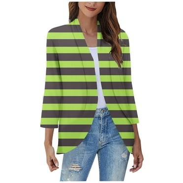Scyoekwg Trendy Cardigans for Women Casual Striped Printed Open Front Cardigan Tops Loose Lightweight 3/4 Sleeve Cardigan(Army Green,XXL)