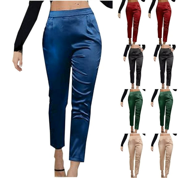 Scyoekwg Trendy Dress Pants Women Casual High Waist Joggers Pants Solid Color Slim Comfortable Straight Pants (Black,L)
