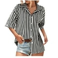 thumbnail image 1 of Scyoekwg Trendy Half Sleeve Tops for Women Button Lapel Shirts Loose Lightweight Blouses Summer Stripe Print Graphic Basic T Shirts Casual Blouses Clearance Black L(8), 1 of 8
