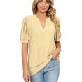 thumbnail image 1 of Scyoekwg Trendy Short Sleeve Summer Tops for Women Loose Fit Dressy Casual Comfortable V-Neck Eyelet Hollow Out Basic Tees Solid Color Blouse Shirt Yellow XL(10), 1 of 6