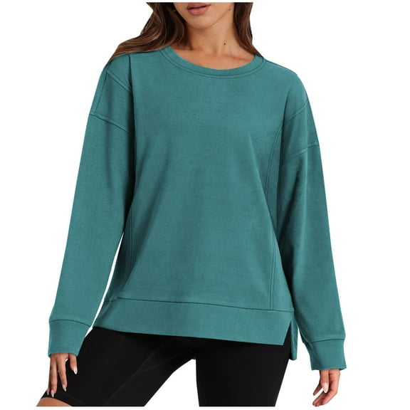 Scyoekwg Trendy Sweatshirts for Women Fall Winter Clothes Loose Long Sleeve Solid Color Crewneck Sweatshirt Pullover Tops Dressy Casual Pullover(Blue,M)