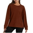thumbnail image 1 of Scyoekwg Trendy Sweatshirts for Women Fall Winter Clothes Loose Long Sleeve Solid Color Crewneck Sweatshirt Pullover Tops Dressy Casual Pullover(Brown,S), 1 of 7