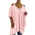 thumbnail image 1 of Scyoekwg Trendy Womens Tshirts Loose Fit Plus Size Round Neck Cold Shoulder Tops Shirts Casual Lightweight Blouses Summer Tops Solid Color Short Sleeve Tops Blouses Clearance Pink XXXXXL(18), 1 of 6