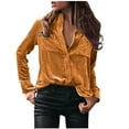 thumbnail image 1 of Scyoekwg Trendy Womens Velvet Button Down Shirt Tops Retro Lapel Elegant Long Sleeve Shirts Dressy Casual Blouses with Pockets (Orange,M), 1 of 5