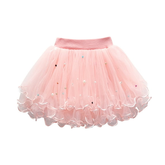 Scyoekwg Tutu Skirts for Toddler Girls Toddler Girls Cute Party Dance Costume Splice Solid Color Net Yarn Crimping Pearl Sequins Tulle Skirt Pink 2 Years