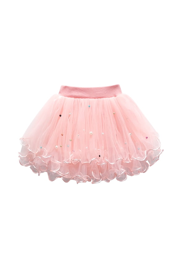 Tutu Skirts for Toddler Girls Toddler Girls Cute Party Dance Costume Splice Solid Color Net Yarn Crimping Pearl Sequins Tulle Skirt Pink 3 Years