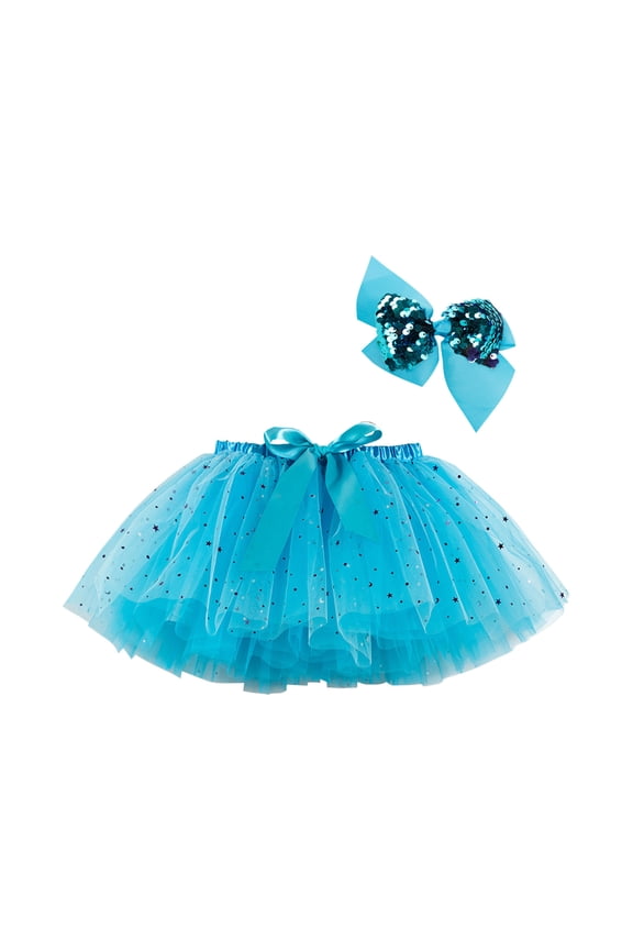 Tutus for Girls Toddler Girls Cute Party Dance Costume Splice Rainbow Net Yarn Sequins Tulle Skirt Bow Hairpin Suit Blue 5-8 Years