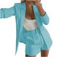 thumbnail image 1 of Scyoekwg Two Piece Blazer Outfits Women Business Office Work 2 Piece Sets Long Sleeve Coat Shorts 2 Casual Matching Outfits Fashion Lounge Set (Sky Blue,L), 1 of 6