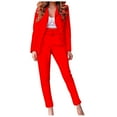 thumbnail image 1 of Scyoekwg Two Piece Blazer Outfits Women Business Office Work 2 Piece Sets Long Sleeve Coat Suit Pants 2 Casual Two Piece Set Fashion Matching Outfits Sets (Red,M), 1 of 7